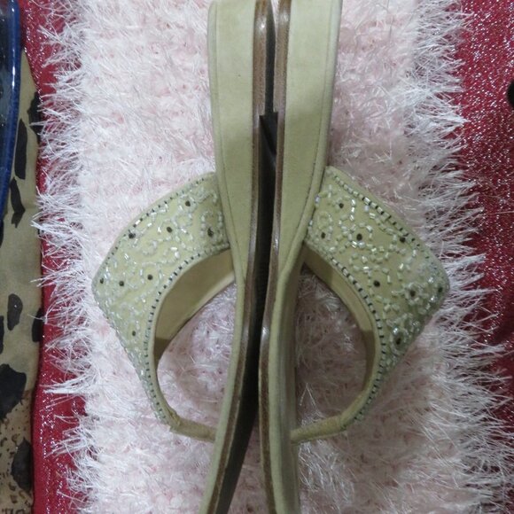 BOGO FRANCO SARTO NEHRU EMBELLISHED BEADED SAND TAN ITALIAN SUEDE THONG SANDALS - Picture 7 of 10